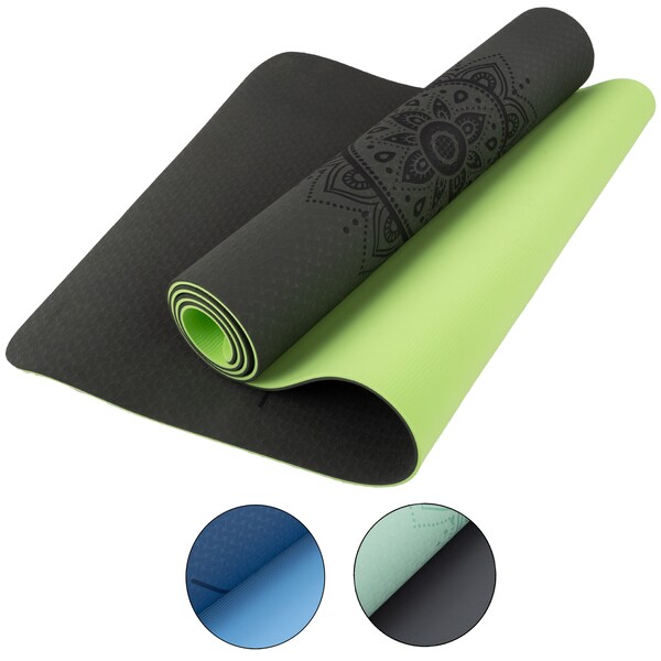 Yoga Mat With Alignment Marks - Lightweight Exercise Mat With Carry Strap Gray & Green
